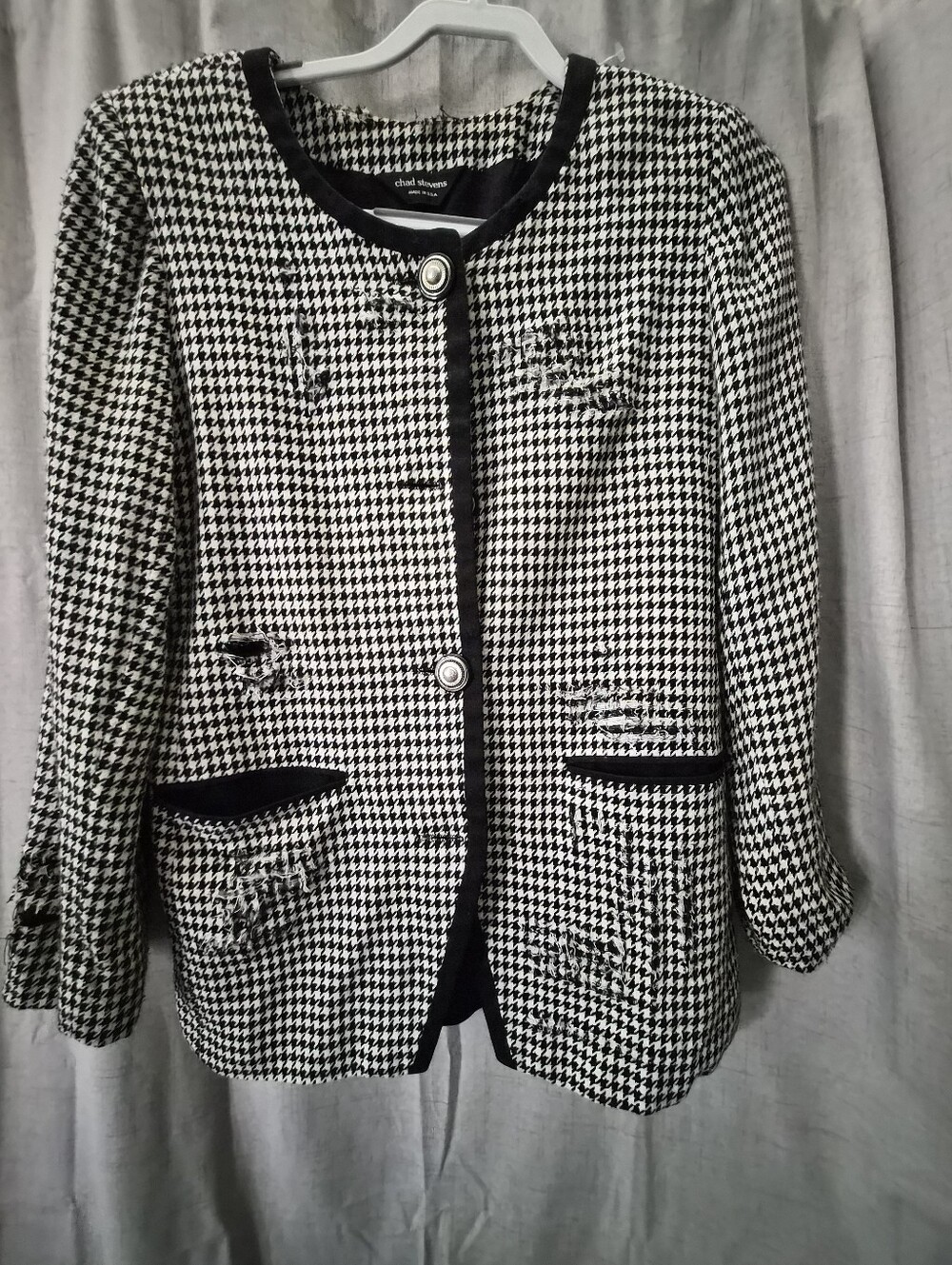 Chad Stevens MADE IN USA Chic Houndstooth Women's Jacket - Black & White